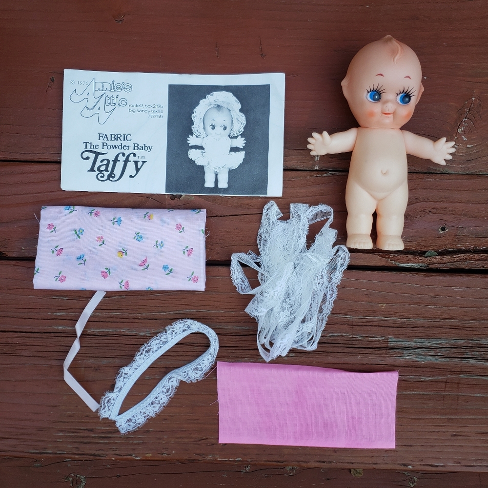 1976 Annie's Attic Taffy Fabric The Powder Baby W/ Paper Template & Materials